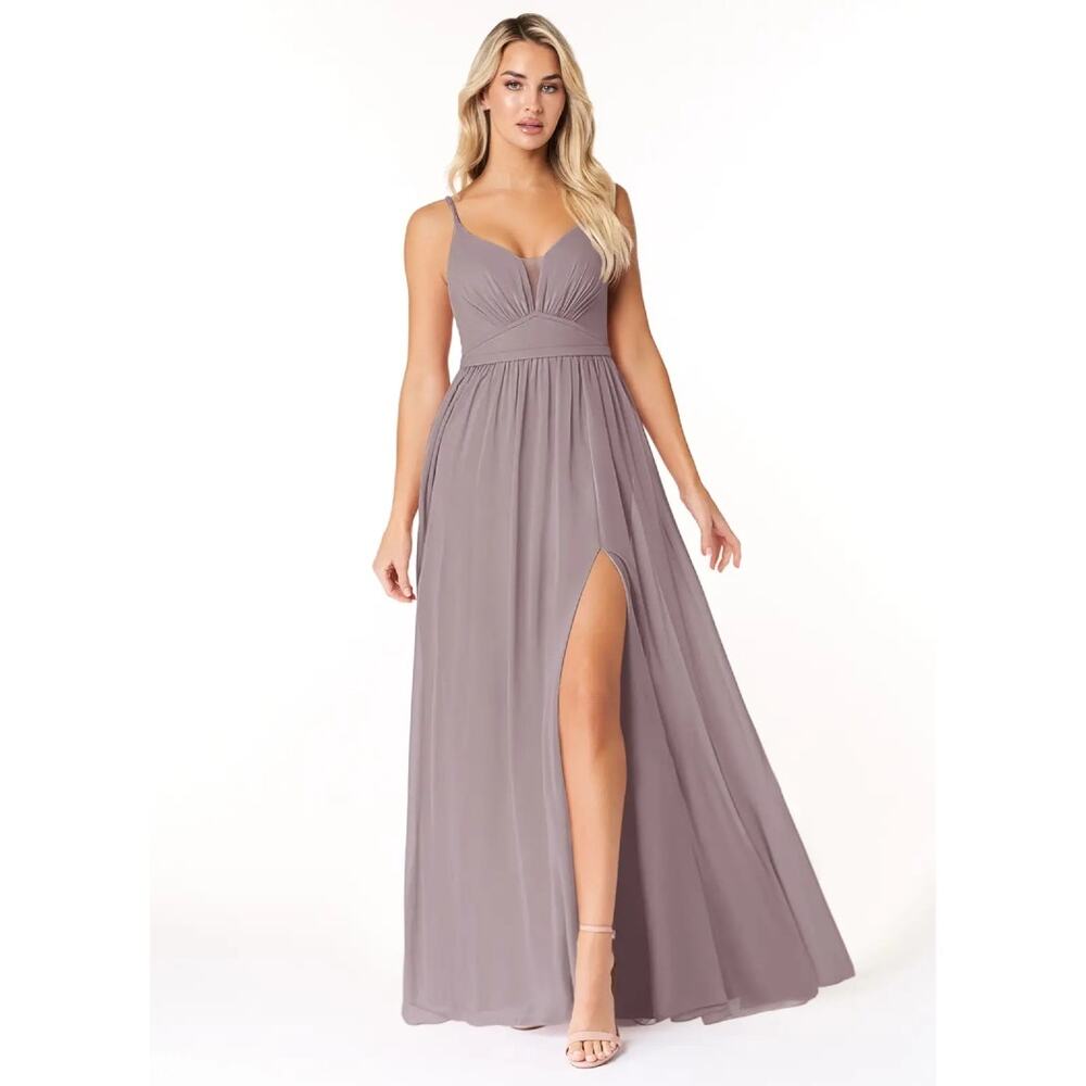 Azazie Rayna Dusk A-Line V-Neck Pleated Chiffon Dress Bridesmaid Wedding Size C